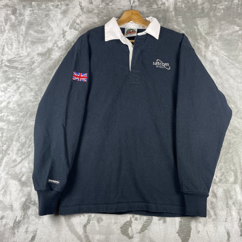 Vintage Barbarian Rugby Shirt Mens L Black New Zealand UK Flag Canada